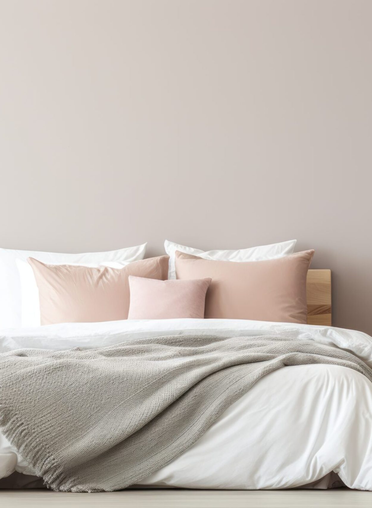 A peaceful bedroom with beige colors and simple design.